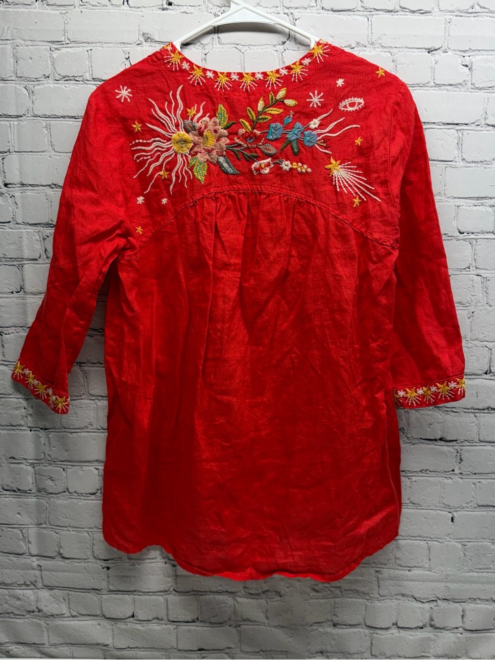 Johnny Was Lissa weekend a Red Embroidered Floral Tunic Sz Sx - Picture 2 of 13